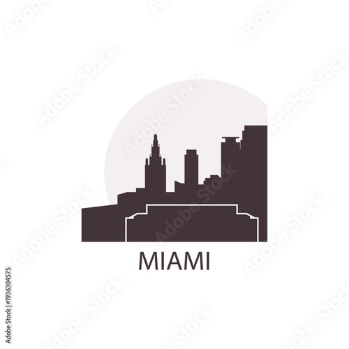 Miami Florida logo, clip art with cityscape, skyline, panorama, skyscrapers. Vector flat isolated illustration. United States of America city image with landmarks and buildings