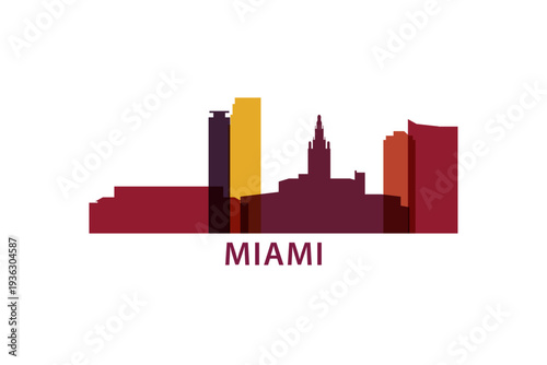 Miami Florida logo, clip art with cityscape, skyline, panorama, skyscrapers. Vector flat isolated illustration. United States of America city image with landmarks and buildings