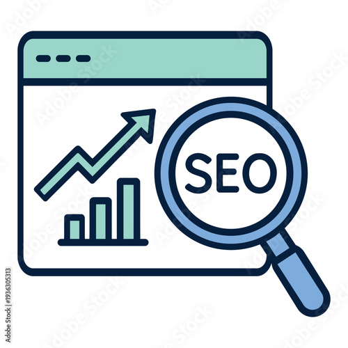 SEO optimization outline color icon for website ranking and search engine marketing
