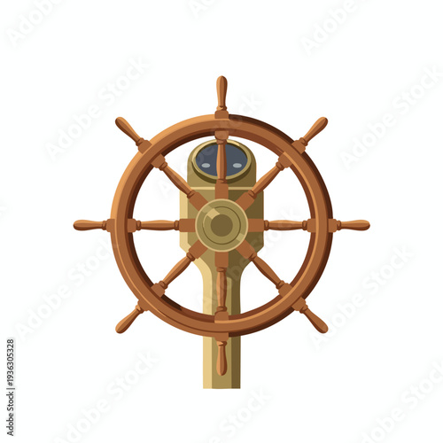 Traditional Wooden Ship s Steering Wheel for Maritime Navigation