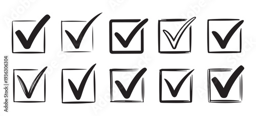 Hand-drawn checkbox icons with check marks, offering a sketchy and informal style for tasks