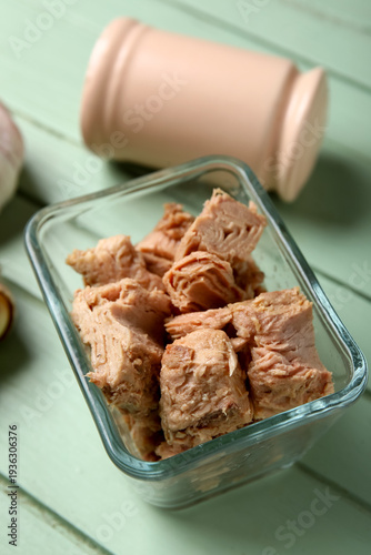 Bowl with delicious tuna on...