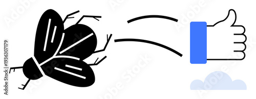 Extermination concept. Bug image transitions to a thumbs-up, pest control success. Extermination s removal and clean environments. Suitable for cleaning, pest control, hygiene, ecology, and health