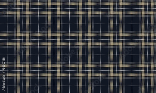 Seamless plaid fabric in navy, beige, white, and black is perfect for fashion clothing, skirts, shirts, prints, and online designs, creating a classic yet modern look.
