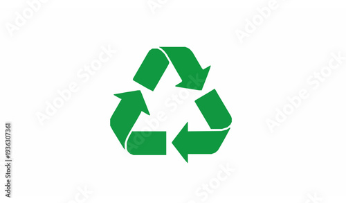Minimal green recycle mark with circular arrow triangle symbol flat vector eco recycling icon isolated on white
