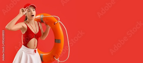 Surprised female beach resc...