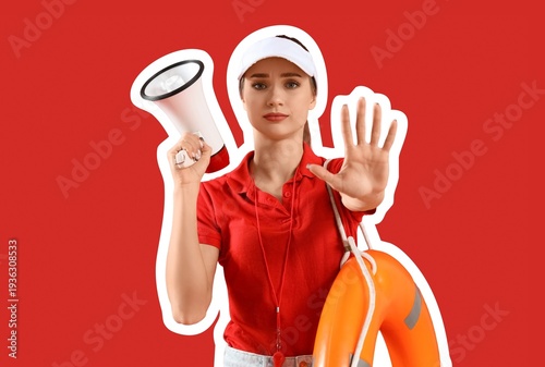Young female lifeguard with...