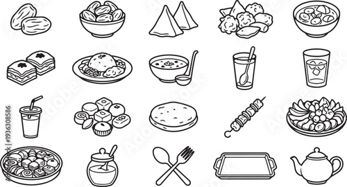 Flat Icon Set of Food Items