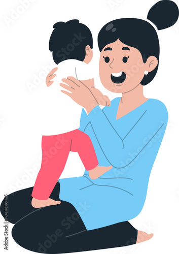 Mom Cuddling Her Infant in Arms Vector