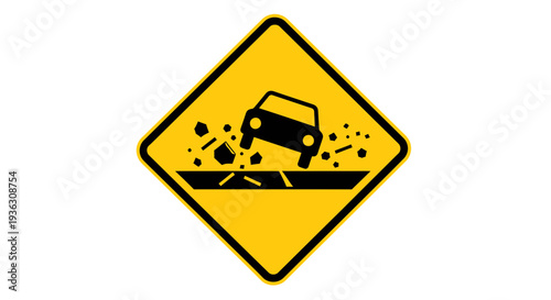 Vehicle losing control on a slippery road surface warning sign