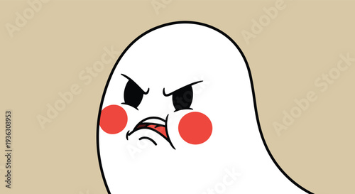 Angry cartoon ghost character with red cheeks and a fierce expression for expressive Halloween graphics and cute spooky illustrations.