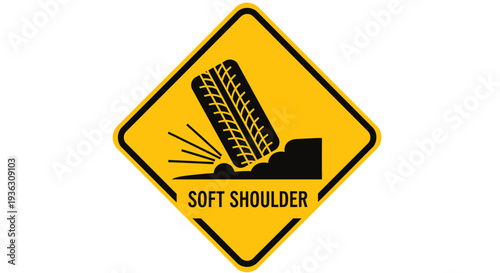 A yellow road sign displays a wheat icon on a diamond-shaped background with soft shoulder text.