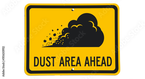 A warning sign displays a dust storm ahead on a road
