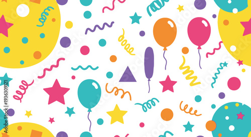 Celebrating april fools day with colorful balloons and stars in a whimsical pattern