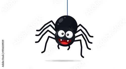 A cartoon spider swings on a string, playing an April Fools Day prank on a unsuspecting victim, depicted in a simple illustration style.