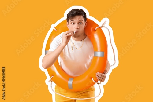 Male lifeguard with rescue ...