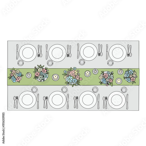 Elegant Garden Table Setting with Floral Centerpieces for Outdoor Dining