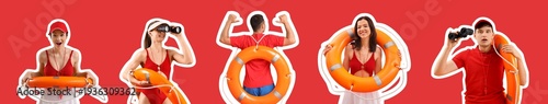 Set of lifeguards on red ba...