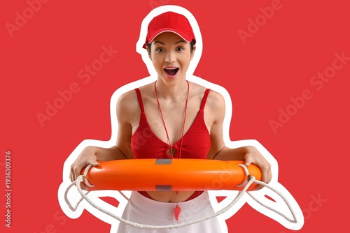 Surprised female beach resc...