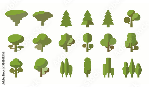 Flat design tree collection vector illustration set of forest and park trees isolated on white background