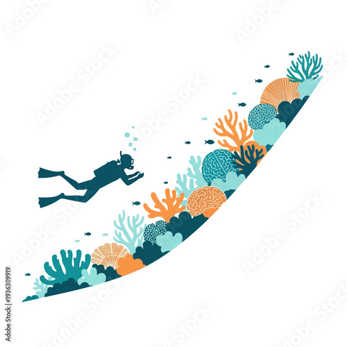 Scuba Diver Explores Vibrant Coral Reef Ecosystem with Small Fish