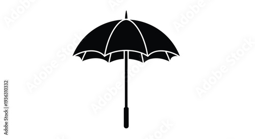 Simple black silhouette of a closed umbrella on a white background