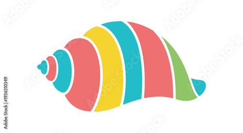 Colorful stylized seashell illustration with curved bands of vibrant hues