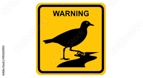 Warning sign with bird silhouette standing on rock, vector illustration