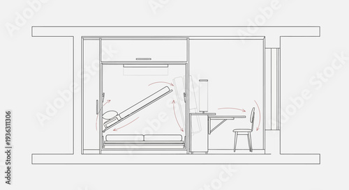 Modern Bedroom Design with Foldable Bed and Desk.