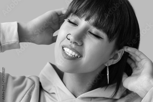 Black and white banner with...