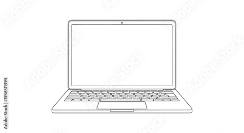 Modern Laptop Computer Open Display Keyboard and Trackpad.