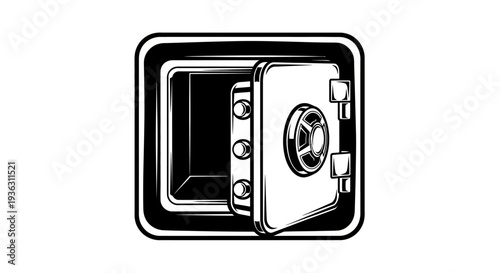 Open safe with empty interior and metallic dial.