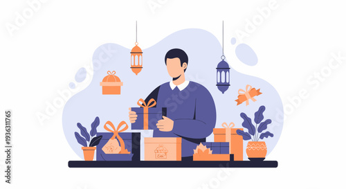 A man opening a gift box with a bow on top celebrating a special occasion.