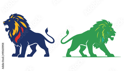 A lion icon illustration with colorful mane and silhouette style