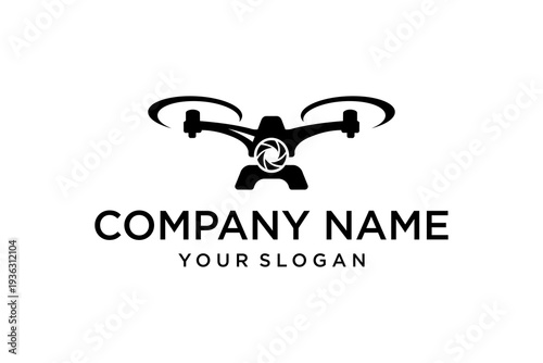 Drone Photography Logo Design with Camera Lens Icon