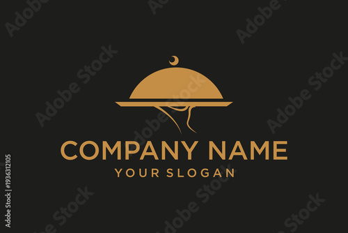 Elegant Cloche and Serving Hand Logo Design for Restaurant and Catering Services on Black Background