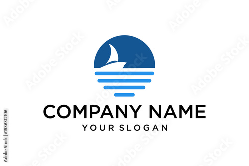 Minimalist Sailboat Sun and Waves Logo Design Template for Marine and Travel Businesses