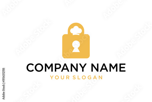 Golden Lock with Chef Hat Logo for Food Safety and Culinary Business
