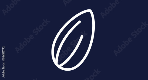 Minimalist almond nut outline icon on a dark navy blue background for food, health, and nutrition branding.