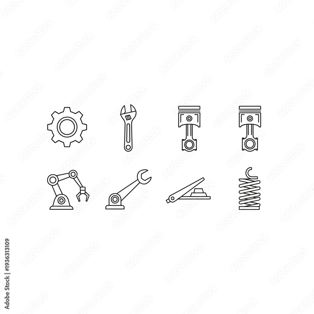 Fototapeta premium A collection of mechanical tools and symbols