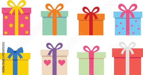 Colorful Celebratory Gift Box and Present Set Featuring Star Polka Dot and Heart Patterned Gift Wrapping