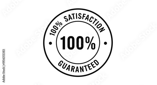 Black and white circular stamp icon certifying one hundred percent satisfaction guaranteed as a mark of quality and customer service trust.