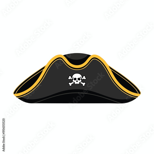 Dark pirate themed hat with skull emblem for costume or cosplay accessories