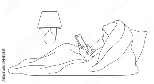 Person relaxing in bed using a smartphone at night.
