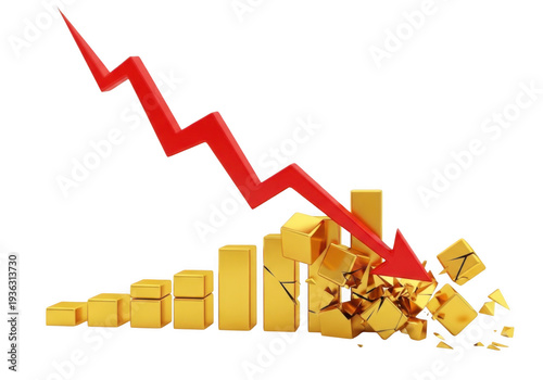 gold price crash red arrow on transparent background
