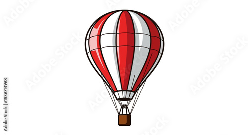 Red and white striped hot air balloon with basket.