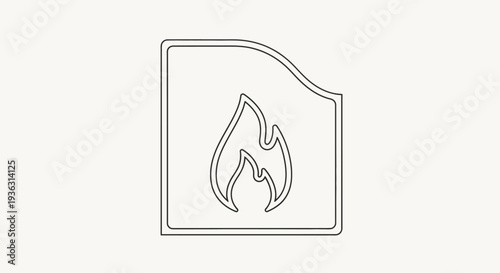 Stylized outline of a fireplace with a flame inside.