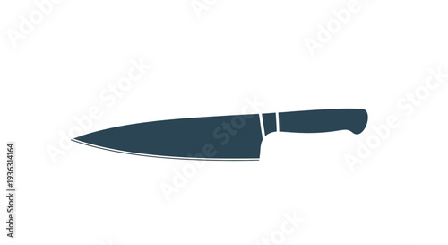 Sharp Chef Knife Silhouette Isolated on White Background.