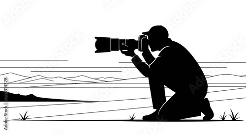 Silhouette of a photographer taking a picture outdoors.