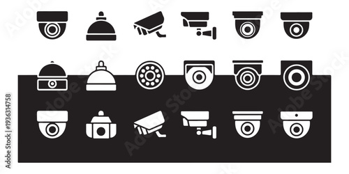 Collection of security surveillance cameras different types and styles security equipment technology icons isolated on white